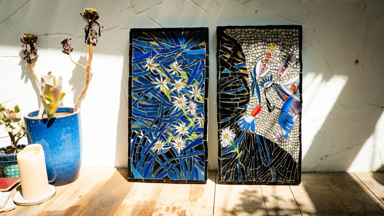 Anagramme · Diptyque, mosaïque de la série Anagramme · Verre coloré, pâte de verre · coupe libre · Juliette Nass Studio, Marseille